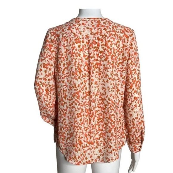 Talbots Woman 3X Orange Abstract Floral Pintuck Split Neck Blouse Long Sleeve - Picture 4 of 16